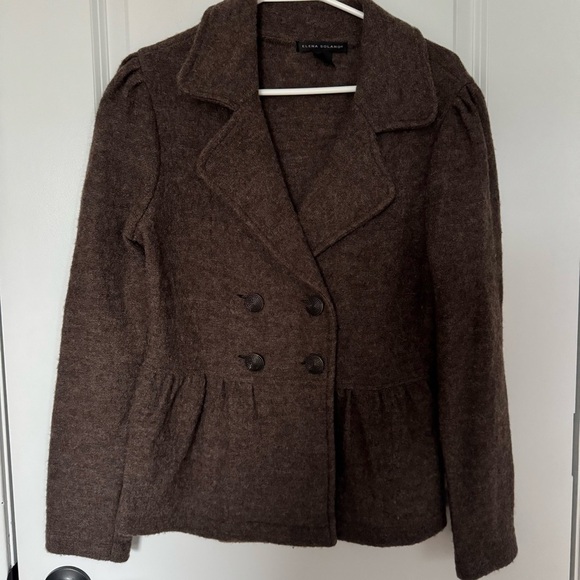 Elena Solano Jackets & Blazers - Elena Solano 100% Wool Brown Sweater Jacket Size Small